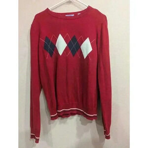 Women's red crew neck argyle sweater by Izod size L